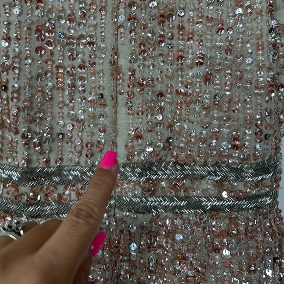 FLAW - NWT Mac Duggal Sequined Sleeveless V-Neck Midi Sheath Dress Nude 4 #9851 - Picture 5 of 14